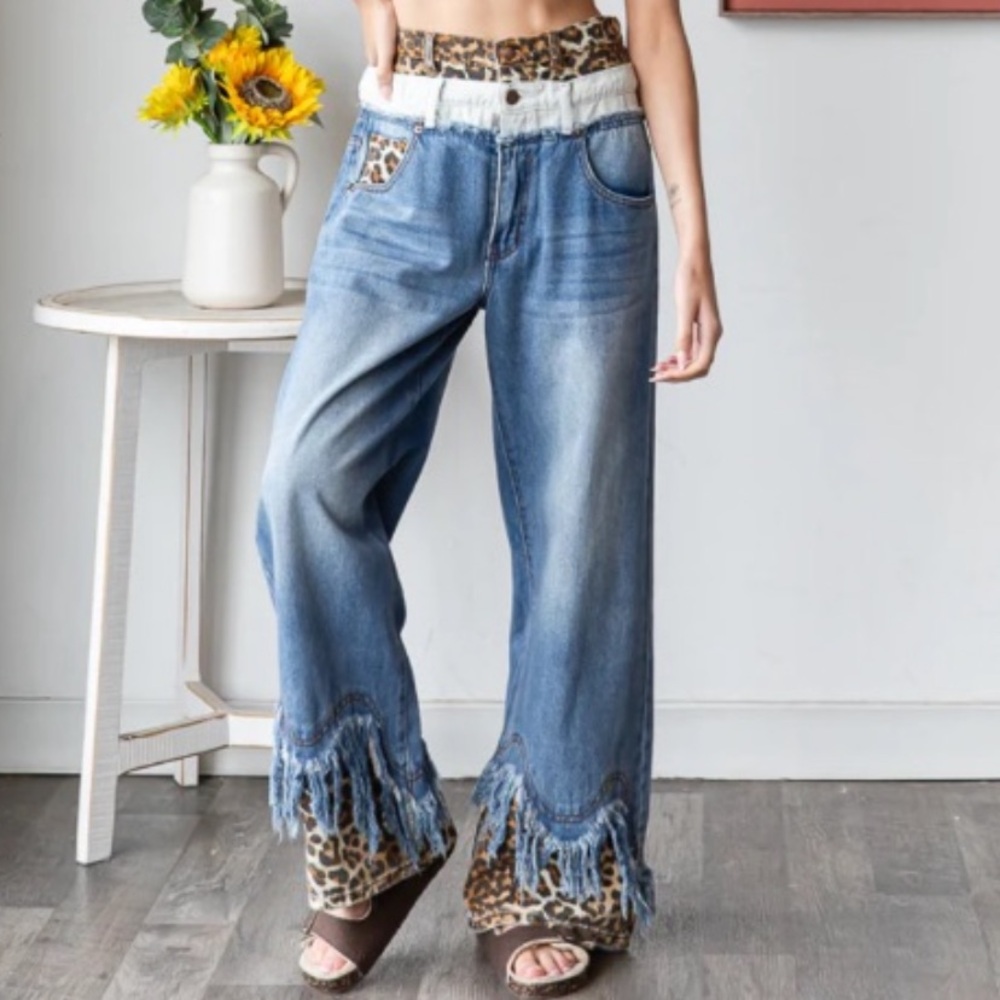 Oli & Hali Blue Flare Jeans with Embroidered Hem